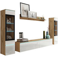 WOHNWAND Vera 4-teilig  in Eiche Wotan, Weiß Hochglanz  240/130/33 cm  - Weiß Hochglanz/Eiche Wotan, LIFESTYLE, Glas/Holzwerkstoff (240/130/33cm) - P & B