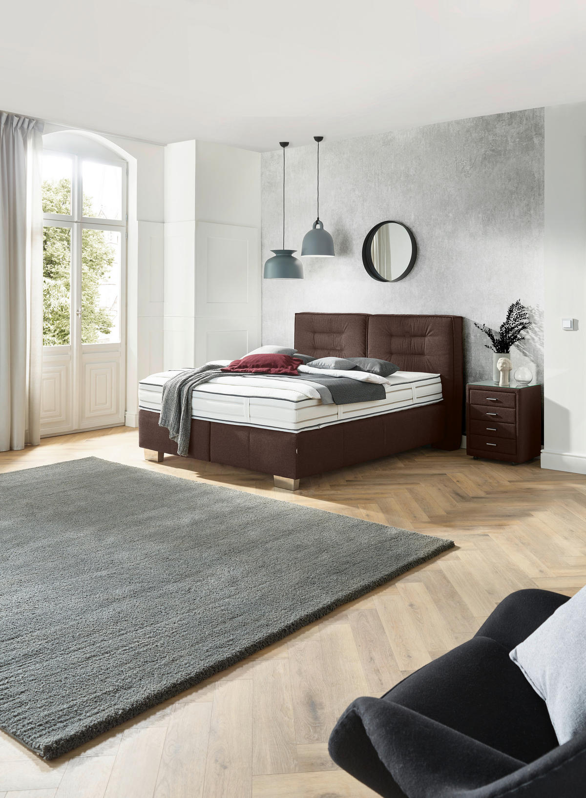 BOXSPRINGBETT 180/200 cm  in Dunkelbraun  - Chromfarben/Dunkelbraun, Konventionell, Textil (180/200cm) - Dieter Knoll