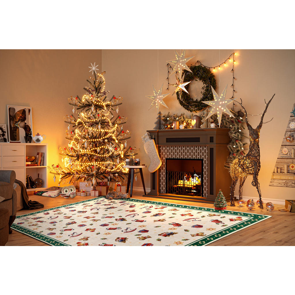 Thumbnail - Villeroy & Boch Flachwebeteppich Toy's Delight, Mehrfarbig, Dunkelgrün, Textil, Weihnachten, rechteckig, 160x230 cm, Oek...