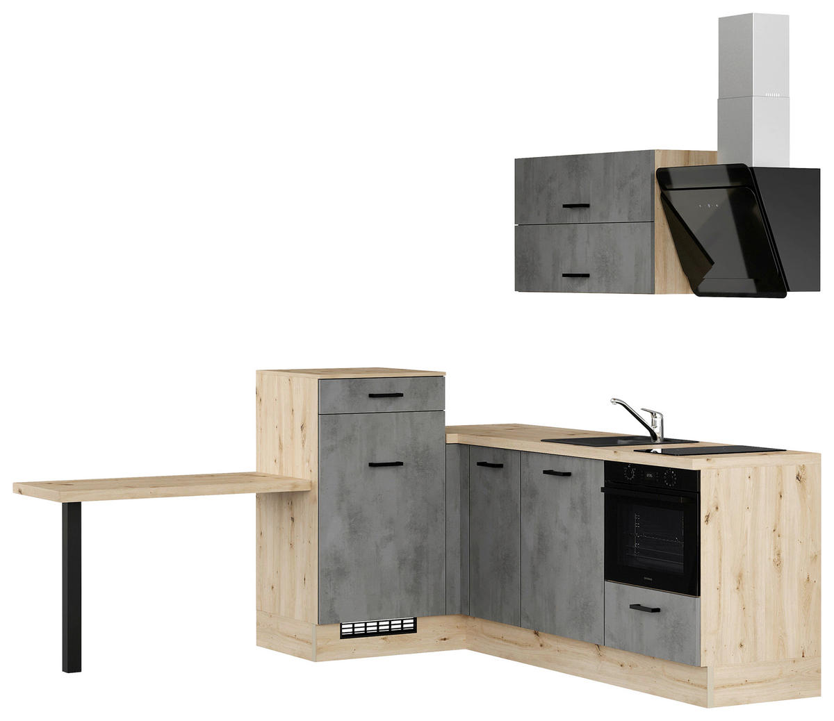 ECKKÜCHE 241/225 cm  in Grau  - Eichefarben/Schwarz, Design, Holzwerkstoff/Metall (241/225cm) - Impuls