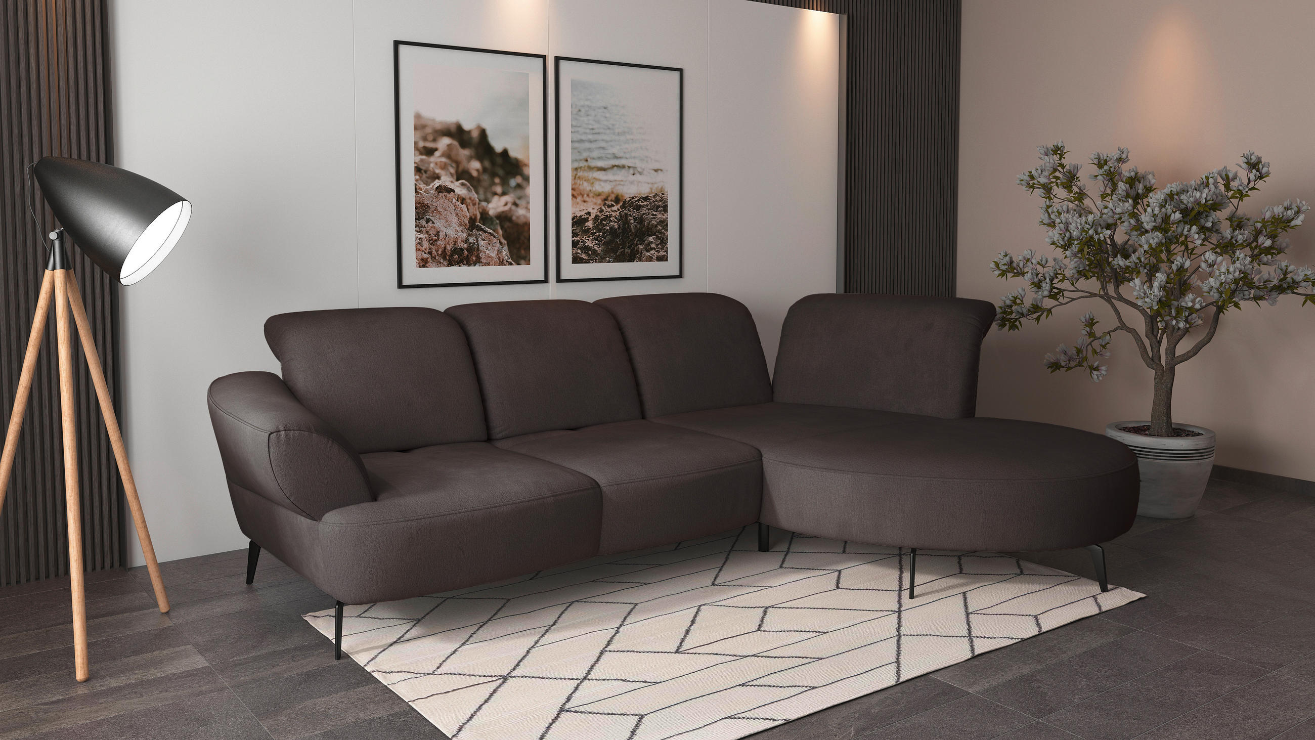 ECKSOFA in Flachgewebe Graphitfarben  - Schwarz/Graphitfarben, Modern, Textil/Metall (313/208cm) - Sit & More