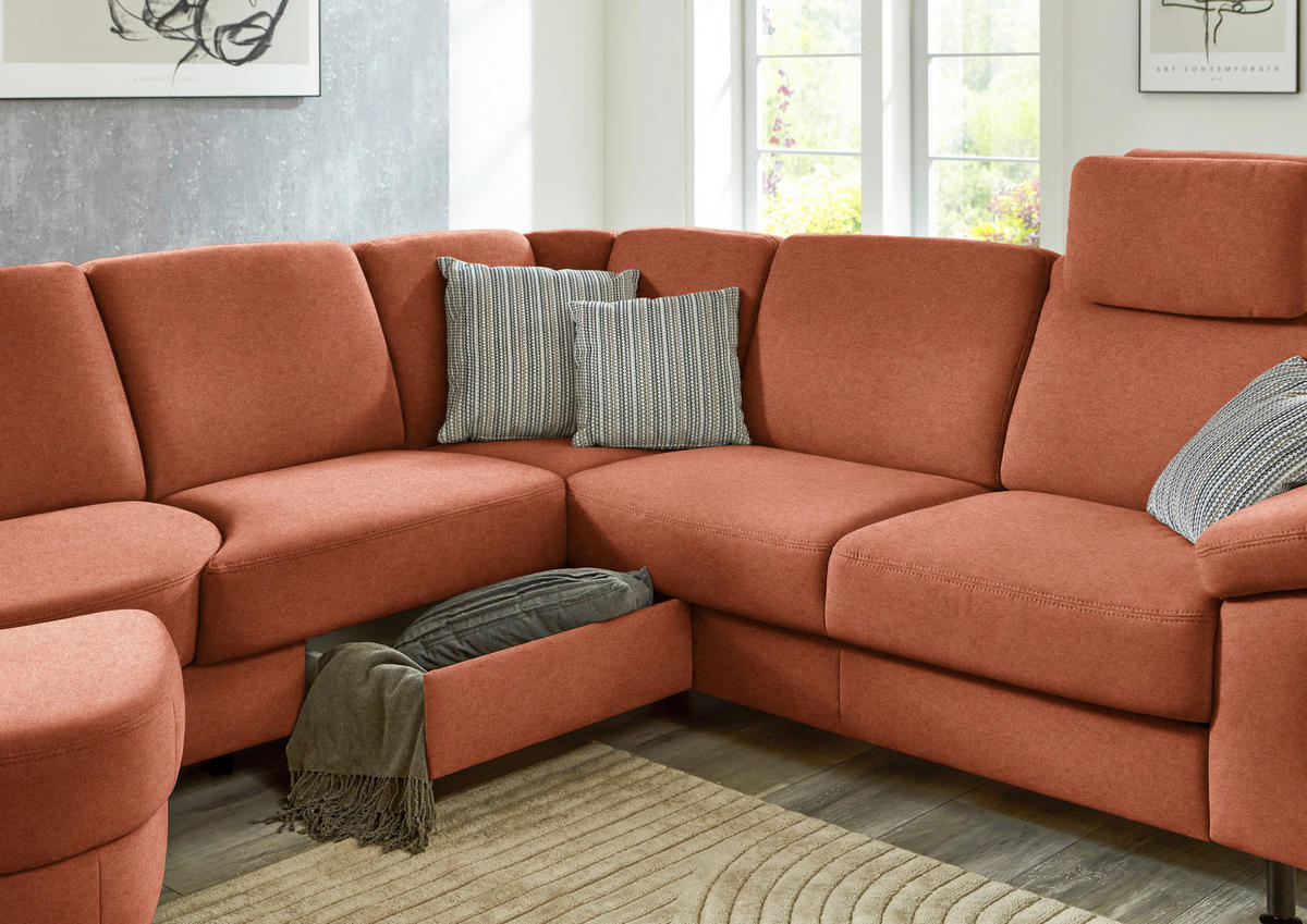 ECKSOFA  in Flachgewebe Rostfarben  252/248 cm  - Rostfarben/Schwarz, KONVENTIONELL, Textil/Metall (252/248cm) - Beldomo Comfort