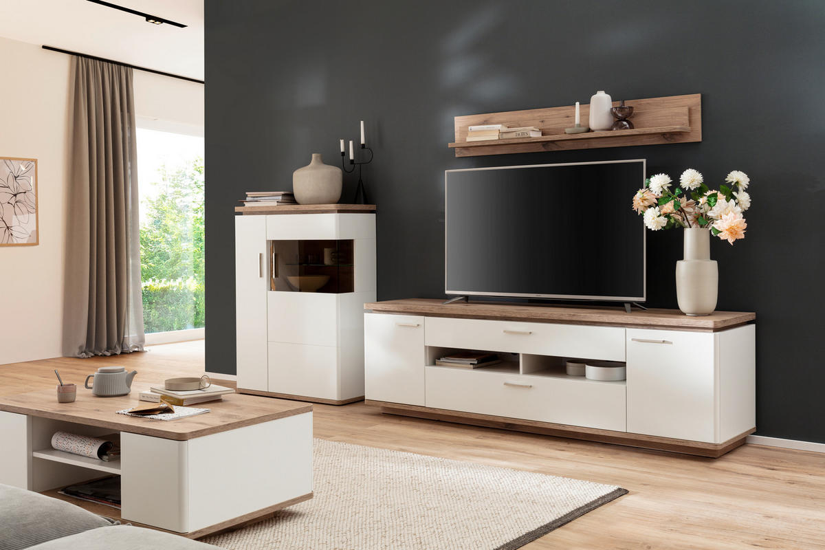HYLLKOMBINATION  i vit, ekfärgad  310/181/50 cm  - vit/nickelfärgad, Design, metall/trämaterial (310/181/50cm) - Livetastic