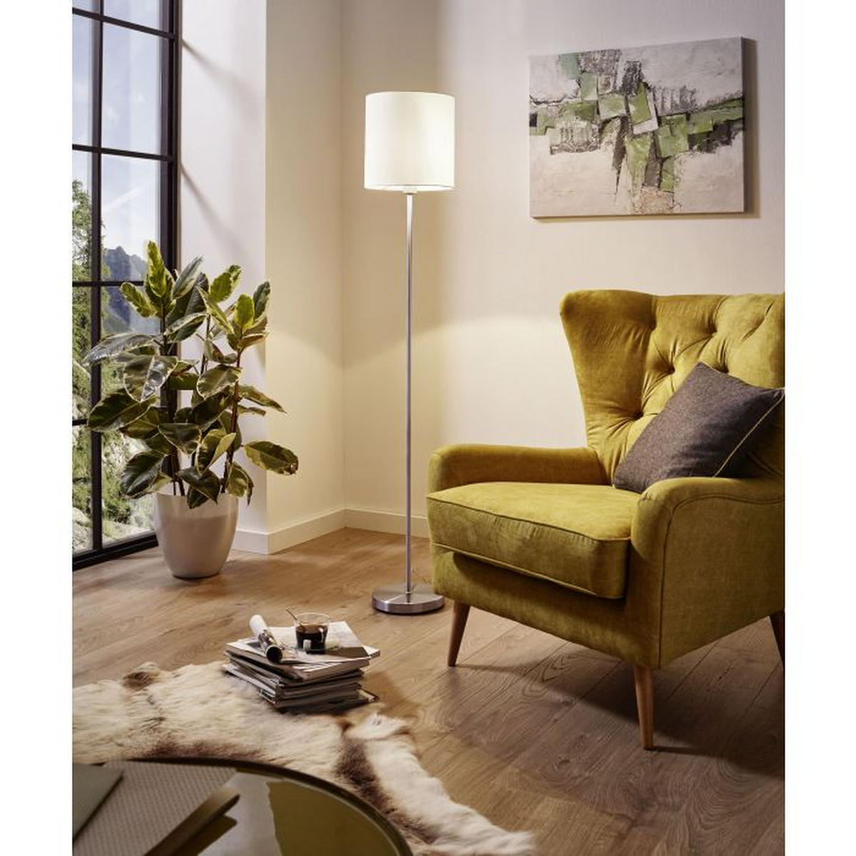 STOJACIA LAMPA, 23/158 cm  - biela, Konventionell, kov/textil (23/158cm) - Eglo