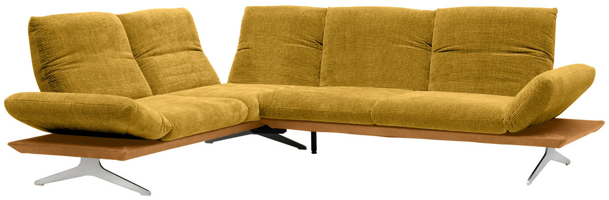 ECKSOFA in Flachgewebe Currygelb  - Currygelb/Edelstahlfarben, Design, Textil/Metall (209/277cm) - Koinor