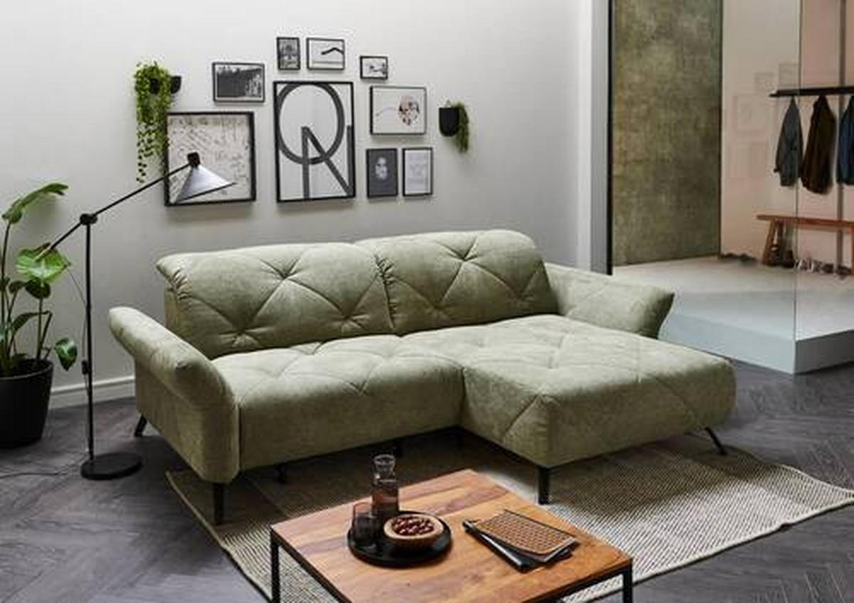 ECKSOFA in Webstoff Grün  - Schwarz/Grün, Design, Textil/Metall (173/244cm) - Moderano