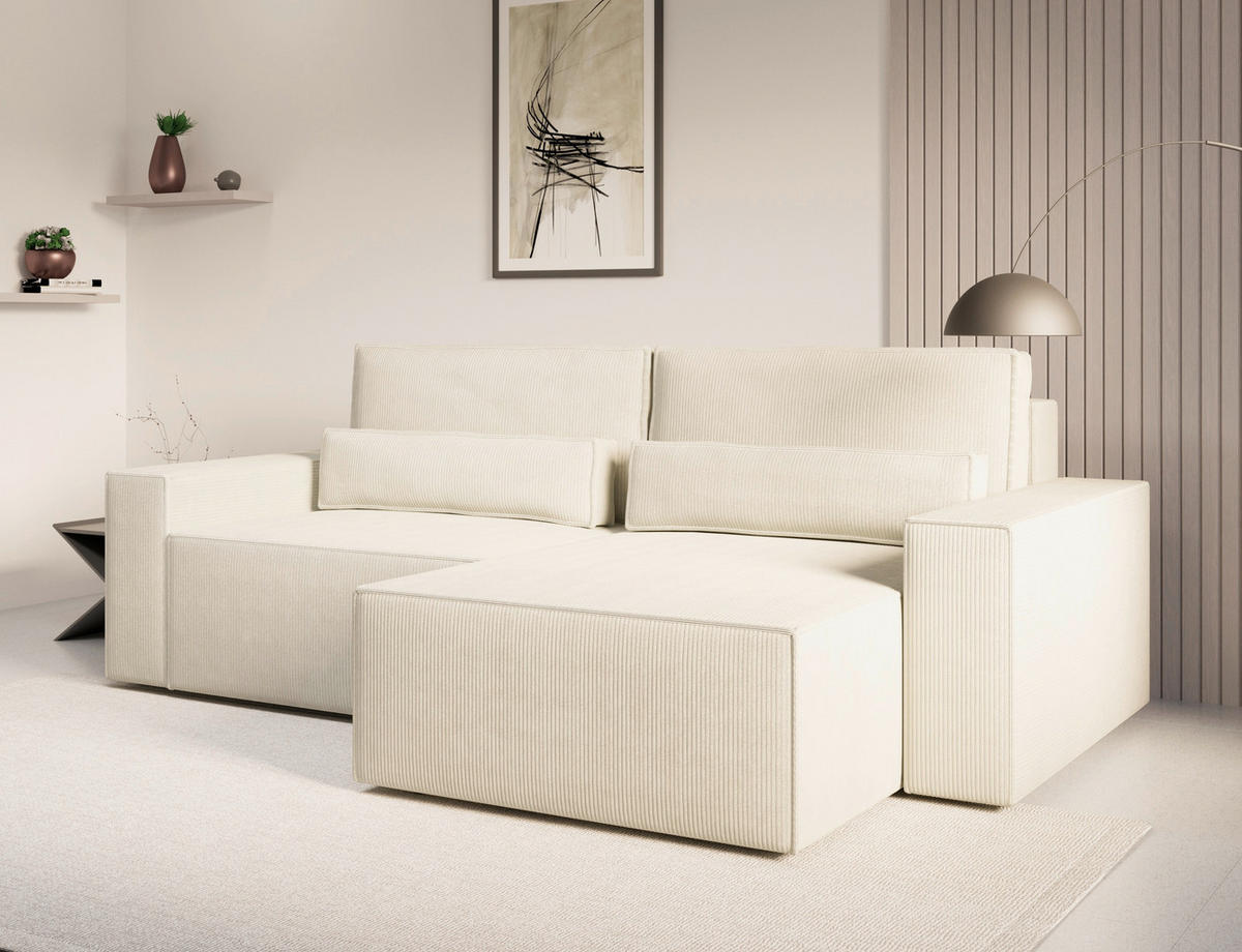 ECKSOFA BRAZIL MINI L Beige Schlaffunktion, Rücken echt  - Beige/Schwarz, Design, Kunststoff/Textil (248/162cm) - MID.YOU