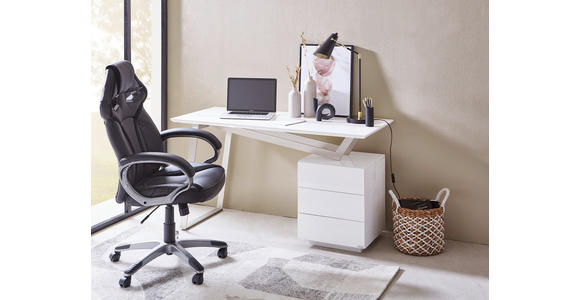 SCHREIBTISCH 140/60/76 cm  in Weiß, Edelstahlfarben, Weiß Hochglanz  - Edelstahlfarben/Weiß Hochglanz, MODERN, Holzwerkstoff/Metall (140/60/76cm) - Novel