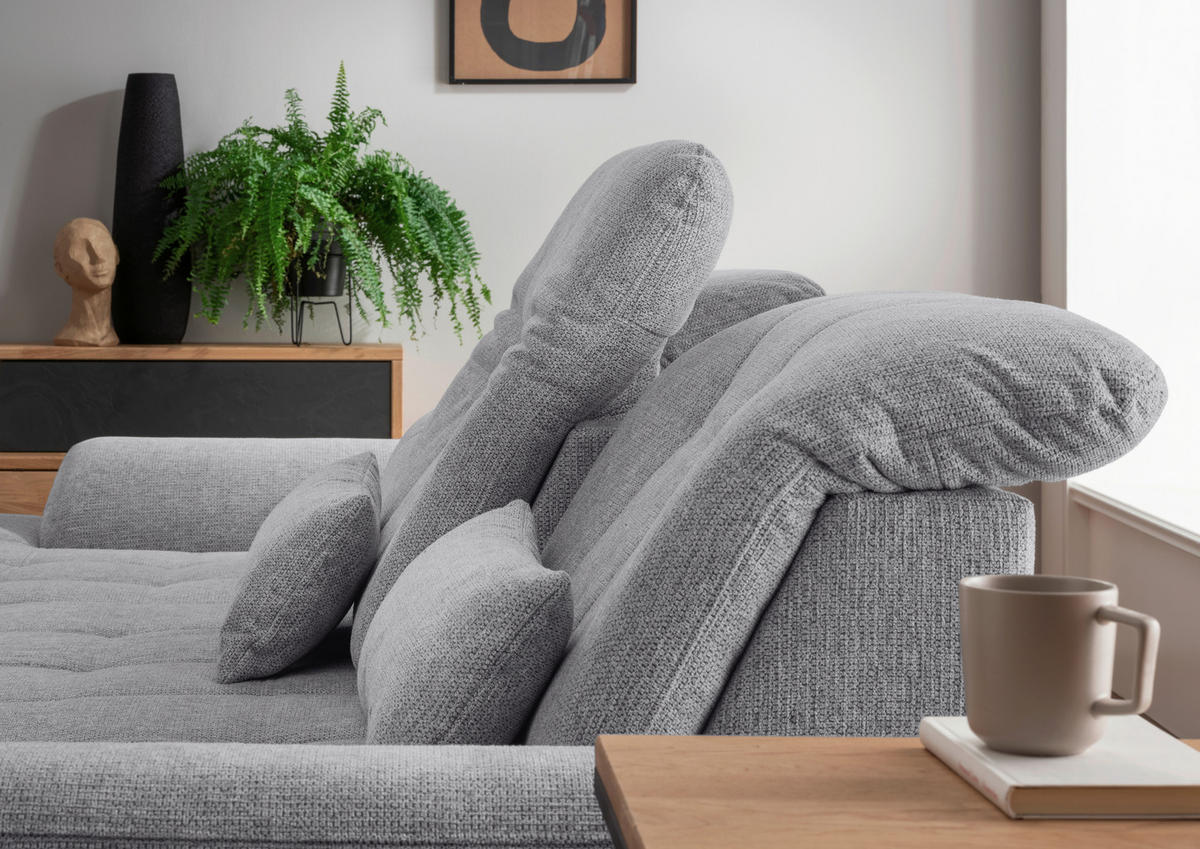 ECKSOFA Flachgewebe Dunkelgrau  - Chromfarben/Dunkelgrau, Modern, Textil/Metall (254/308cm) - Livetastic