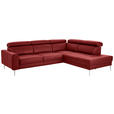 ECKSOFA in Echtleder Rot  - Chromfarben/Rot, Design, Leder/Metall (262/213cm) - Hom`in