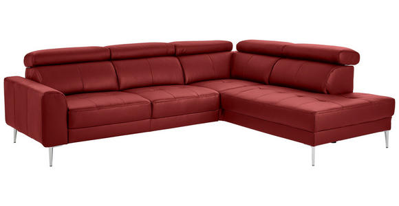 ECKSOFA in Echtleder Rot  - Chromfarben/Rot, Design, Leder/Metall (262/213cm) - Hom`in