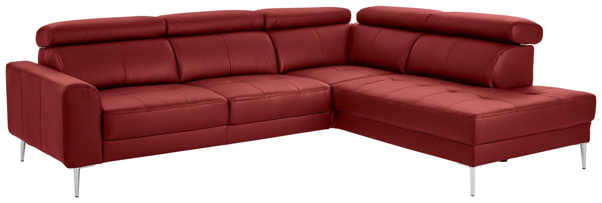 ECKSOFA Rot Echtleder  - Chromfarben/Rot, Design, Leder/Metall (262/213cm) - Hom`in