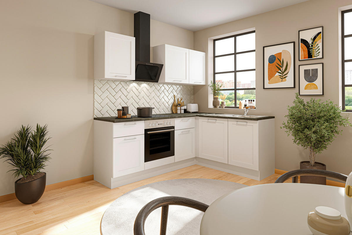 ECKKÜCHE 220/175 cm  in Weiß  - Chromfarben/Anthrazit, Design, Holzwerkstoff/Metall (220/175cm) - MID.YOU