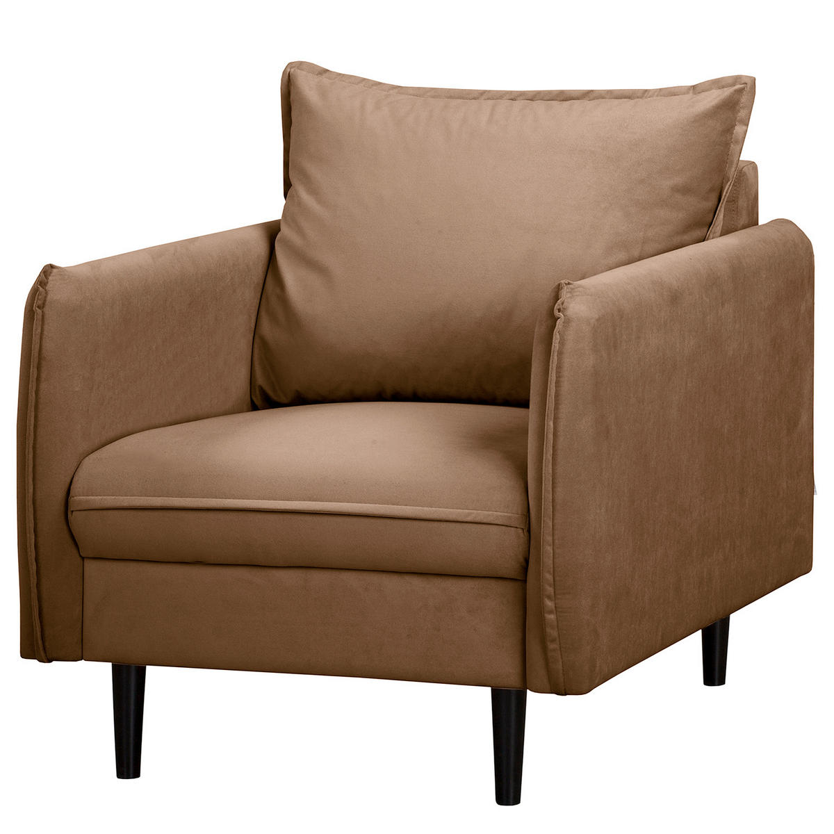 SESSEL in Samt Dunkelbraun  - Dunkelbraun/Schwarz, Design, Holz/Textil (74/86/100cm) - P & B