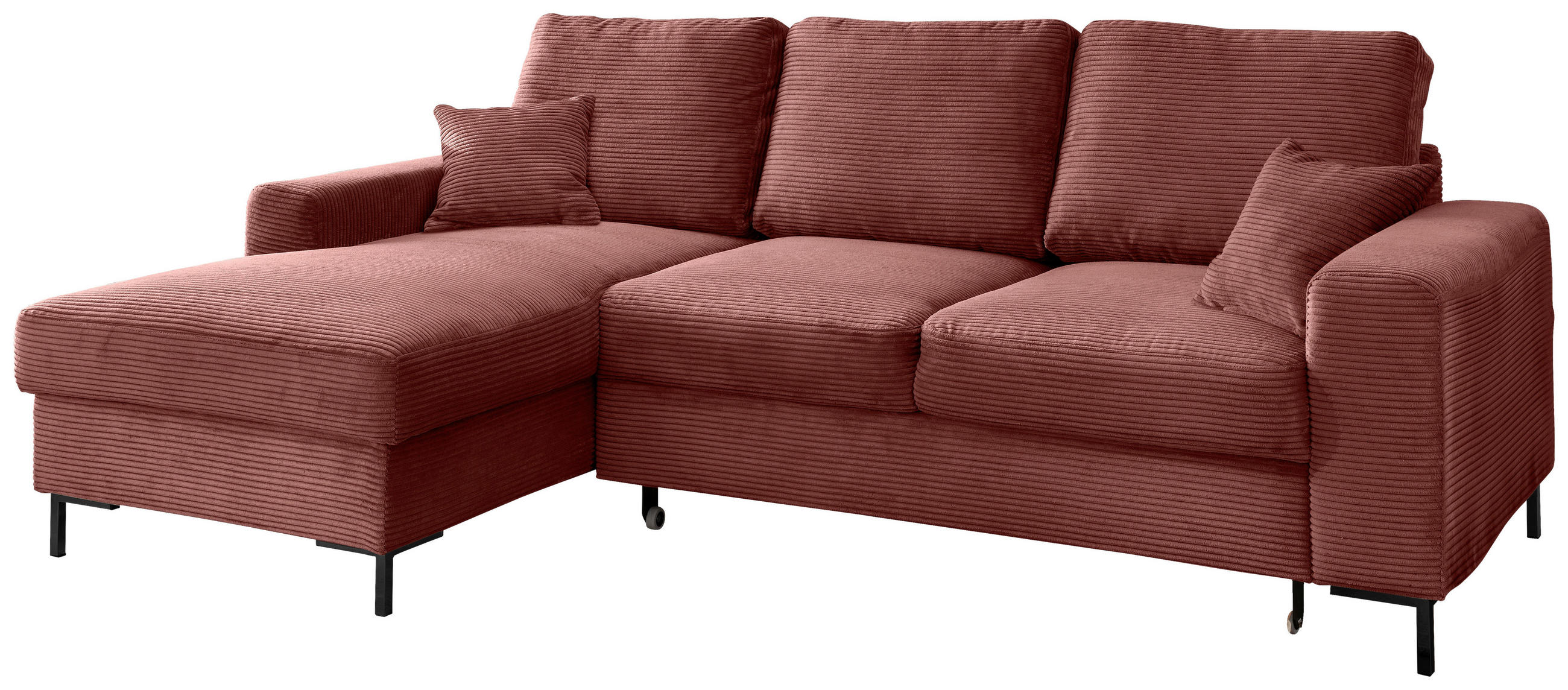 ECKSCHLAFSOFA  mit Rücken echt Cord Koralle  - Koralle/Schwarz, KONVENTIONELL, Textil/Metall (143/237cm) - Livetastic