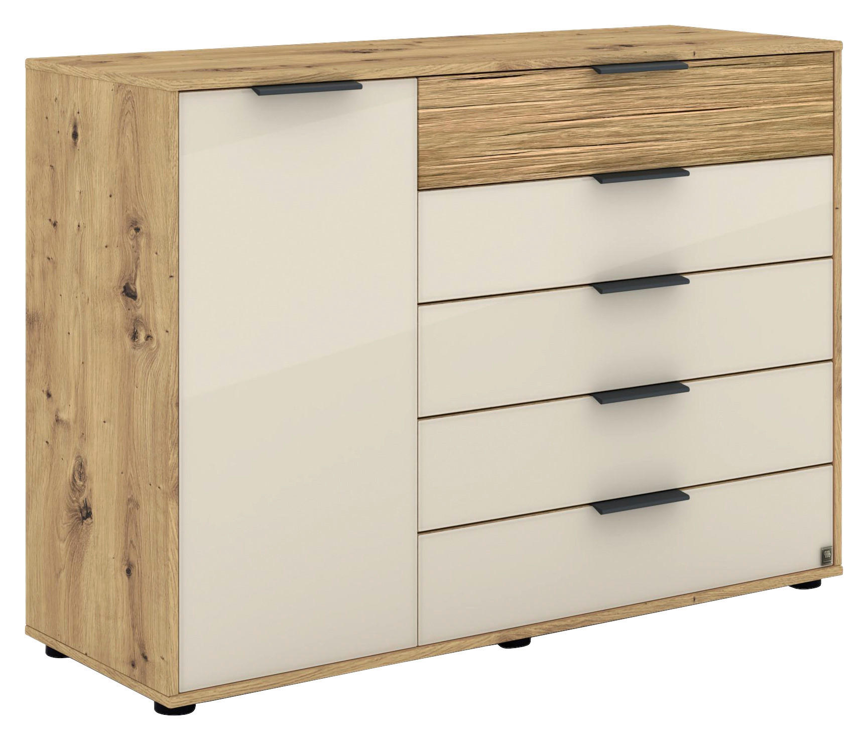 KOMMODE SAN FRANCISCO, 120/86/43 cm, 4 Schublade(n)  - Eiche Bianco/Schieferfarben, Design, Glas/Holzwerkstoff (120/86/43cm) - Musterring