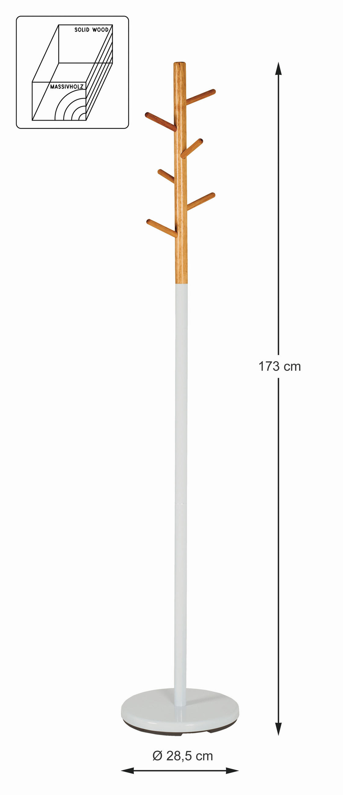 KLEIDERSTÄNDER in Naturfarben, Weiß  30/173 cm  - Naturfarben/Weiß, Design, Holz/Metall (30/173cm)