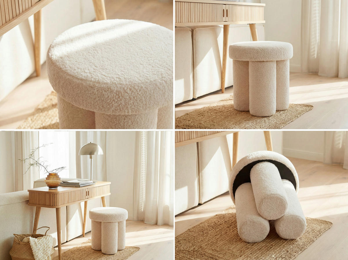 HOCKER Textil Creme  - Creme, Design, Textil (40/45/40cm) - Livetastic