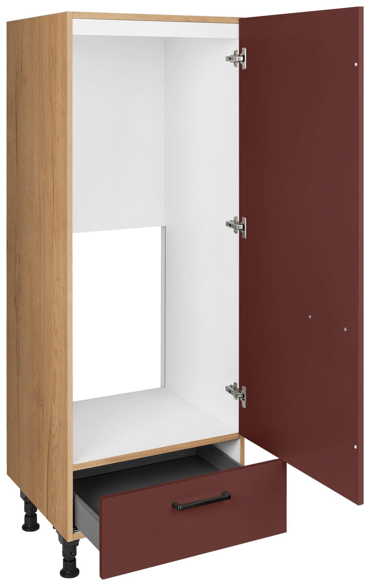 GERÄTEUMBAUSCHRANK 60/168/58 cm  Rot, Eichefarben  - Eichefarben/Rot, Modern, Holzwerkstoff/Metall (60/168/58cm) - Nobilia