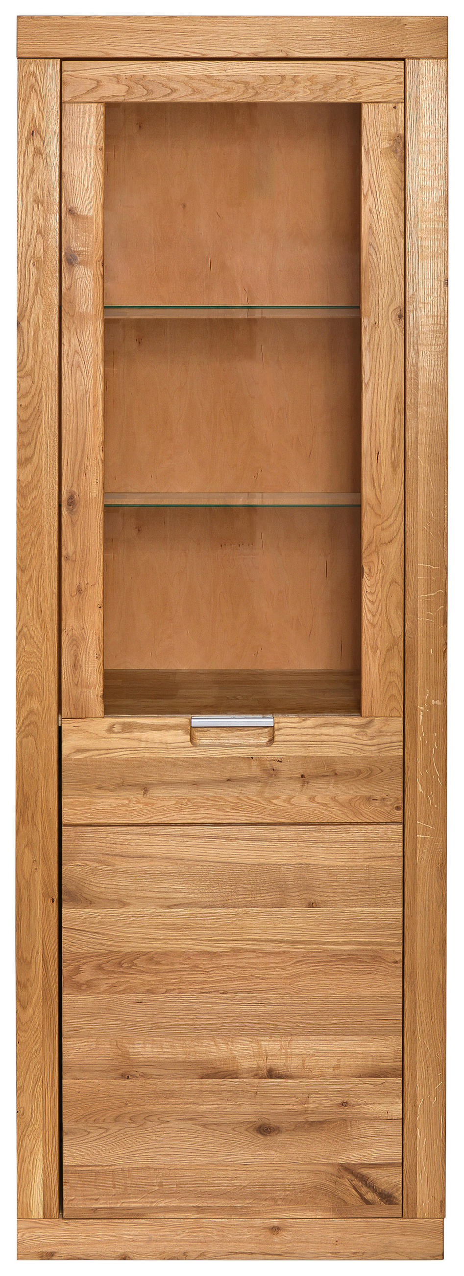 VITRINE in massiv Wildeiche Wildeiche  - Wildeiche/Alufarben, Natur, Glas/Holz (65/192/42cm) - Carryhome