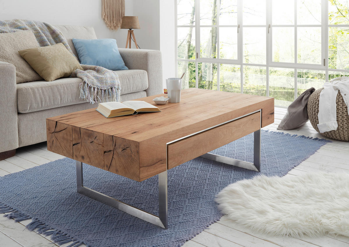 KLUBSKA MIZA, 110/40/60 cm barve hrasta, barve nerjavečega jekla  - barve nerjavečega jekla/barve hrasta, Design, kovina/leseni material (110/40/60cm) - Valnatura