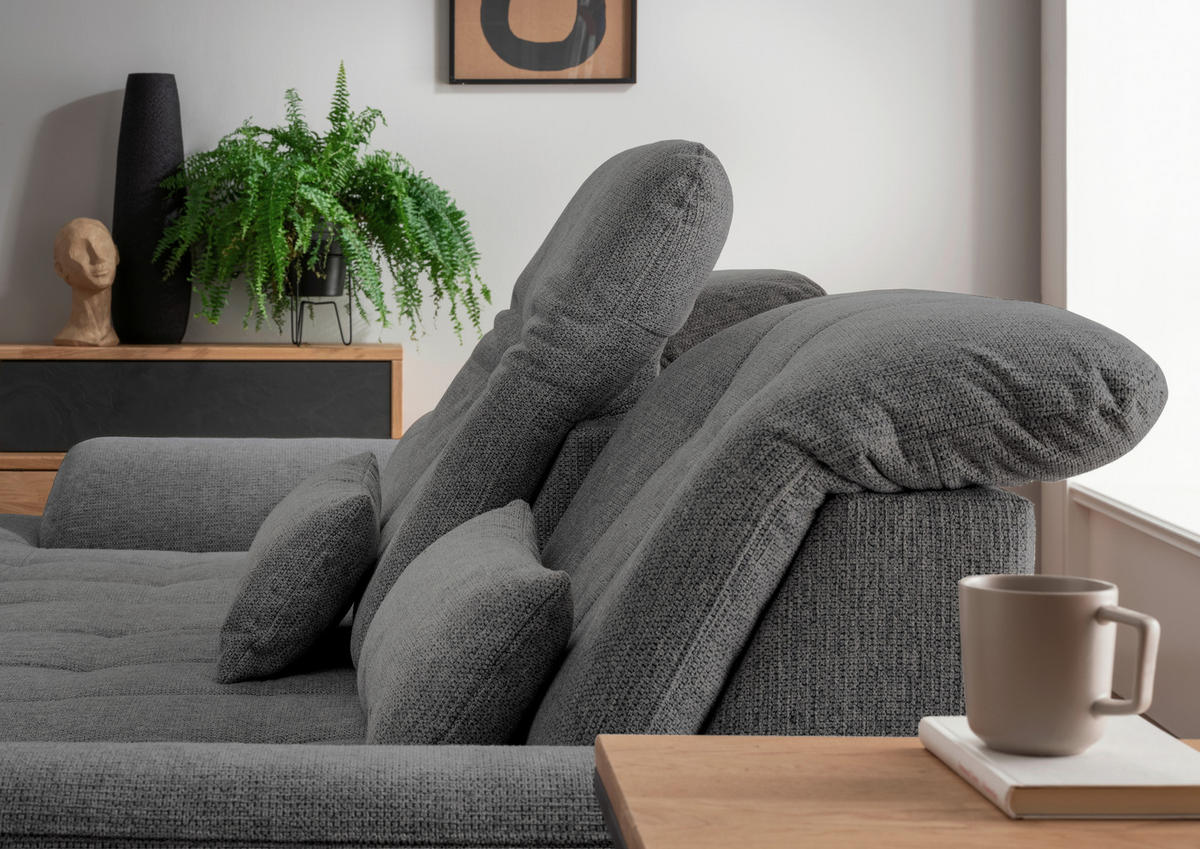 ECKSOFA Anthrazit Chenille  - Chromfarben/Anthrazit, MODERN, Textil/Metall (184/314cm) - Livetastic