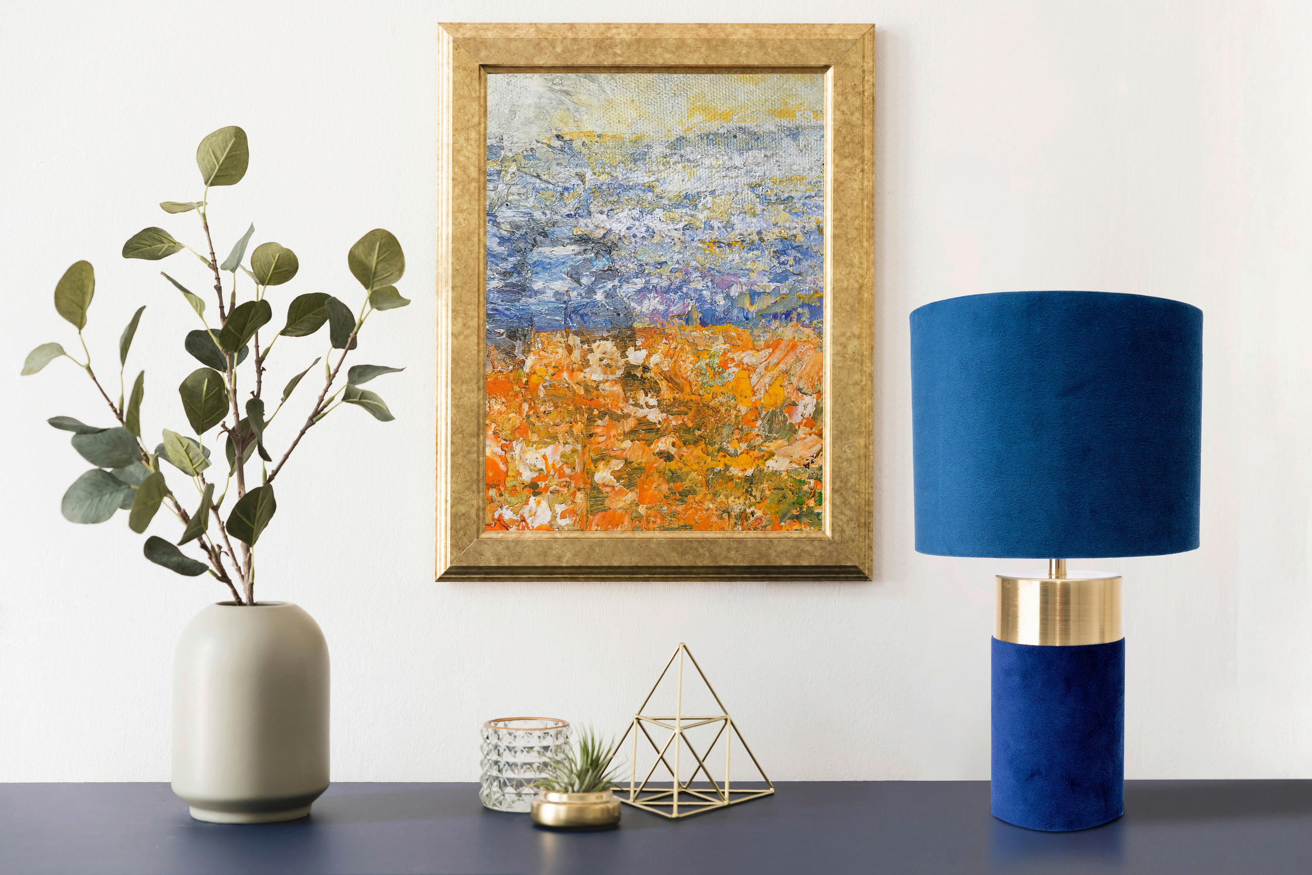 TISCHLEUCHTE Bordo 18/32 cm   - Blau/Goldfarben, Basics, Textil/Metall (18/32cm) - Näve