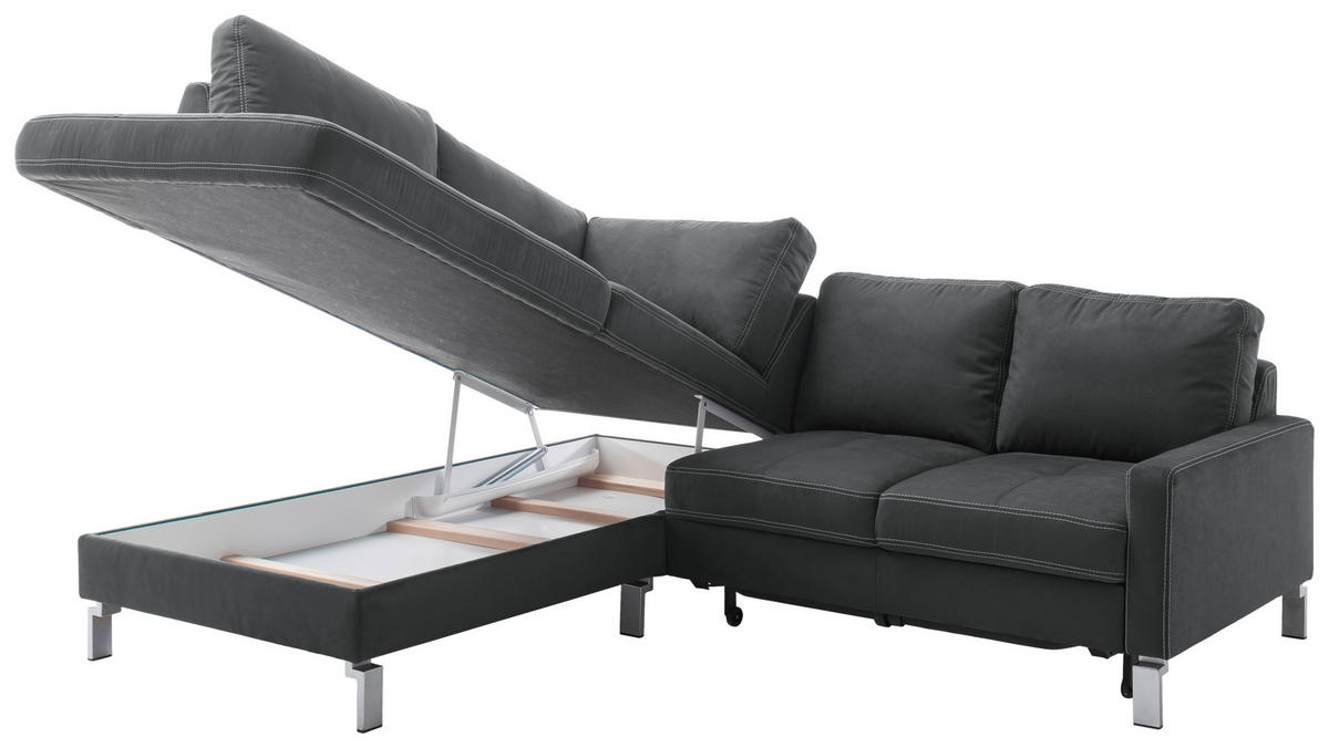 ECKSOFA in Mikrofaser Dunkelgrau  - Chromfarben/Dunkelgrau, Design, Textil/Metall (200/229cm) - Pure Home Lifestyle