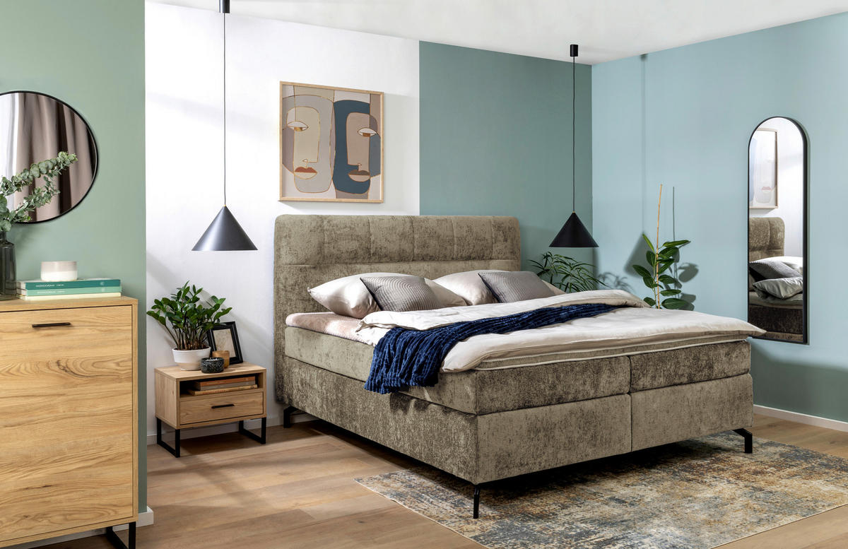 BOXSPRINGBETT 160/200 cm  in Schlammfarben  - Schlammfarben/Schwarz, Design, Textil/Metall (160/200cm) - Esposa