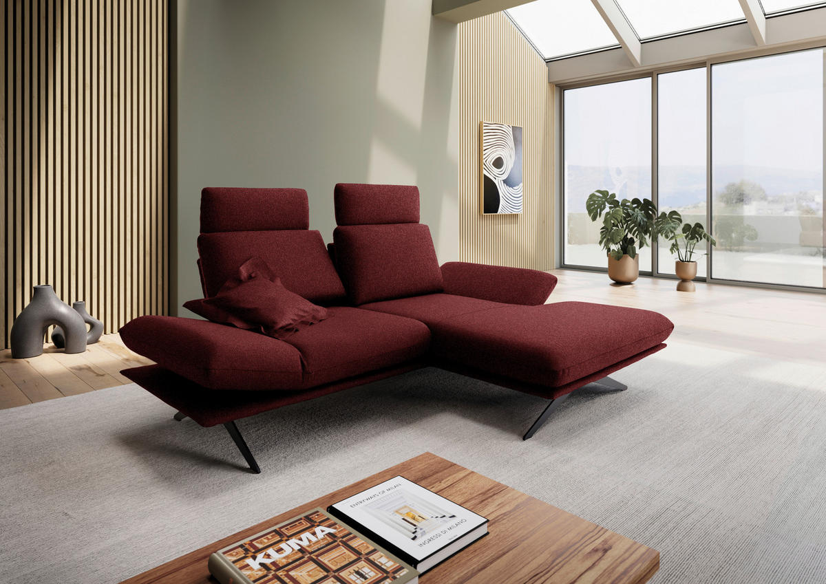 ECKSOFA  in Flachgewebe Rot  234/155 cm  - Rot/Schwarz, Design, Textil/Metall (234/155cm) - Dieter Knoll