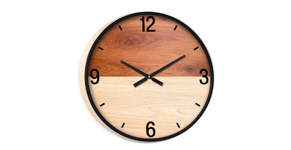 WANDUHR - Beige/Schwarz, Trend, Glas/Holz (60/5,8cm) - Ambia Home