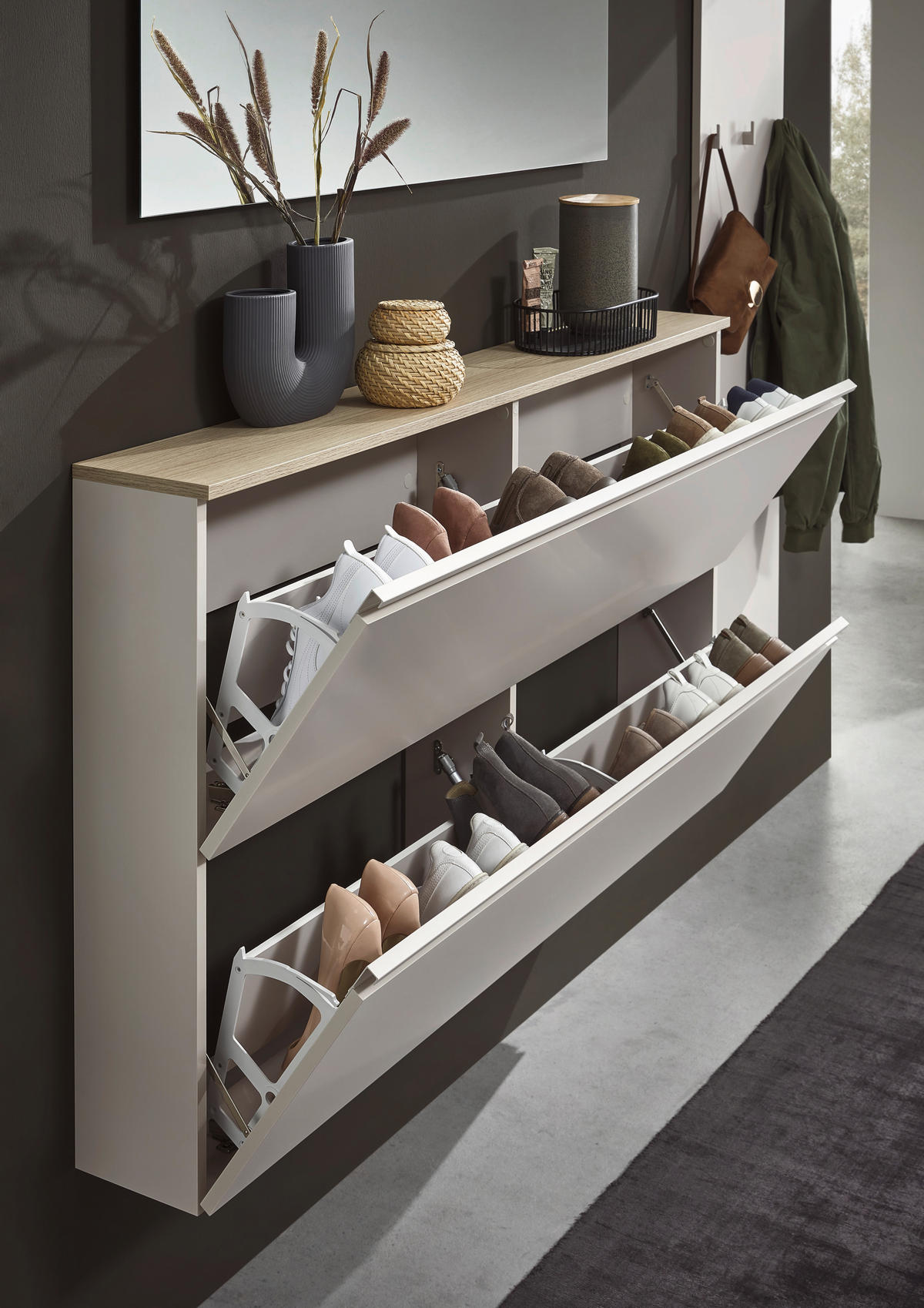 SCHUHSCHRANK Eichefarben, Kaschmir  - Kaschmir/Eichefarben, Design, Holzwerkstoff/Metall (140,1/80/19cm) - Voleo