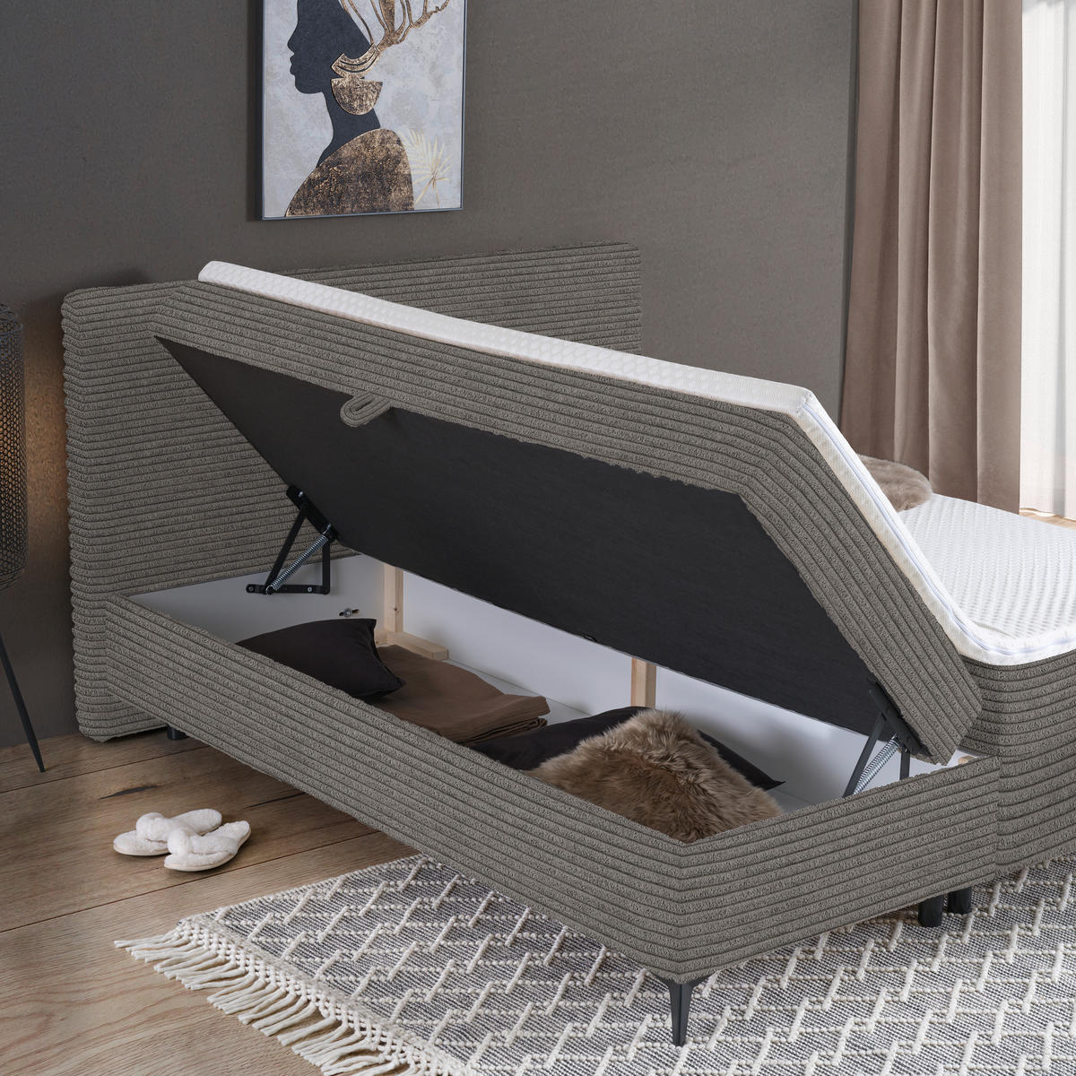BOXBETT 180/200 cm  in Taupe  - Taupe/Schwarz, Design, Holz/Holzwerkstoff (180/200cm) - Xora