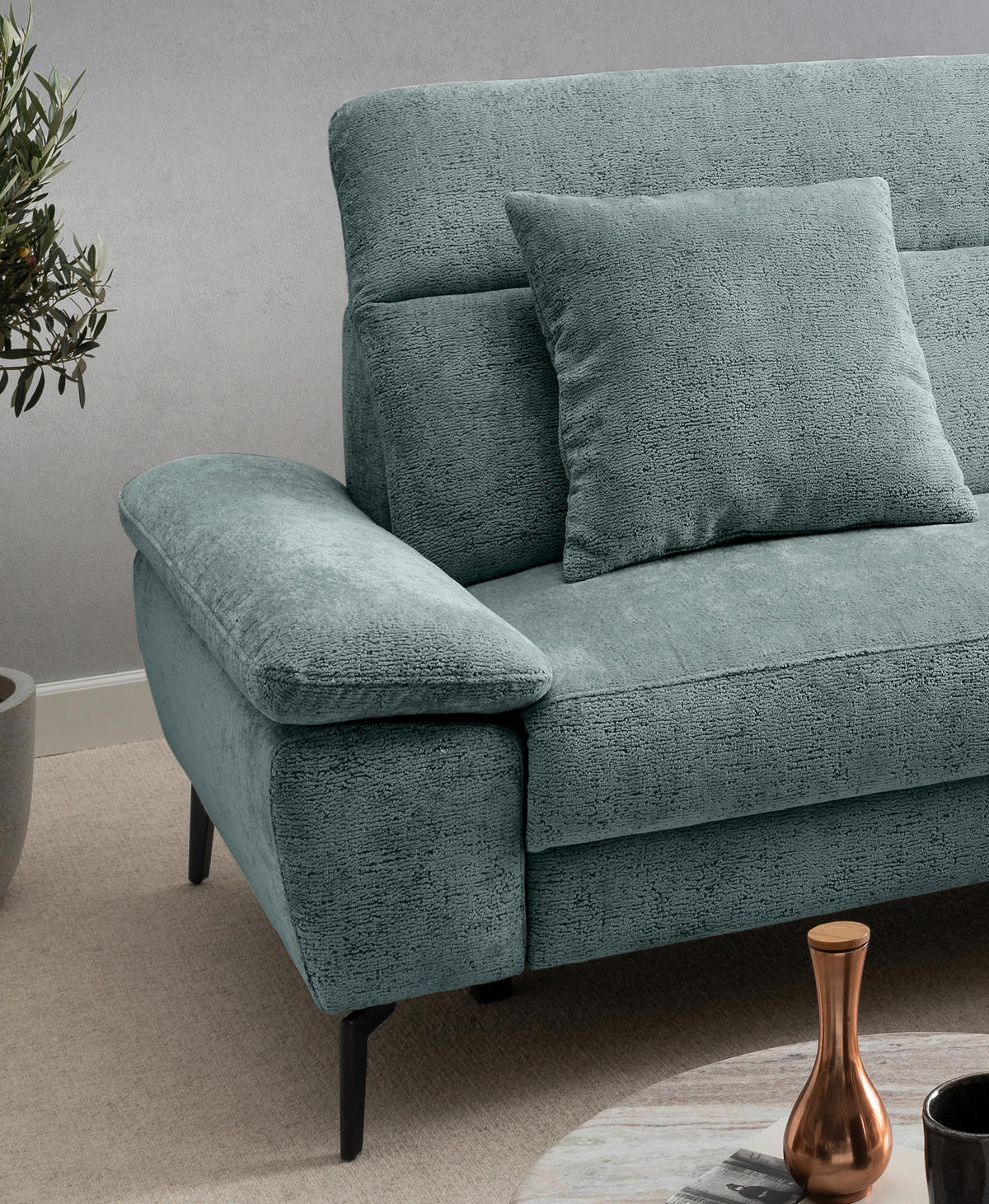 ECKSOFA CANCELLI Chenille Zierkissen, Relaxfunktion  - Schwarz, KONVENTIONELL, Textil/Metall (300/178cm) - Livetastic