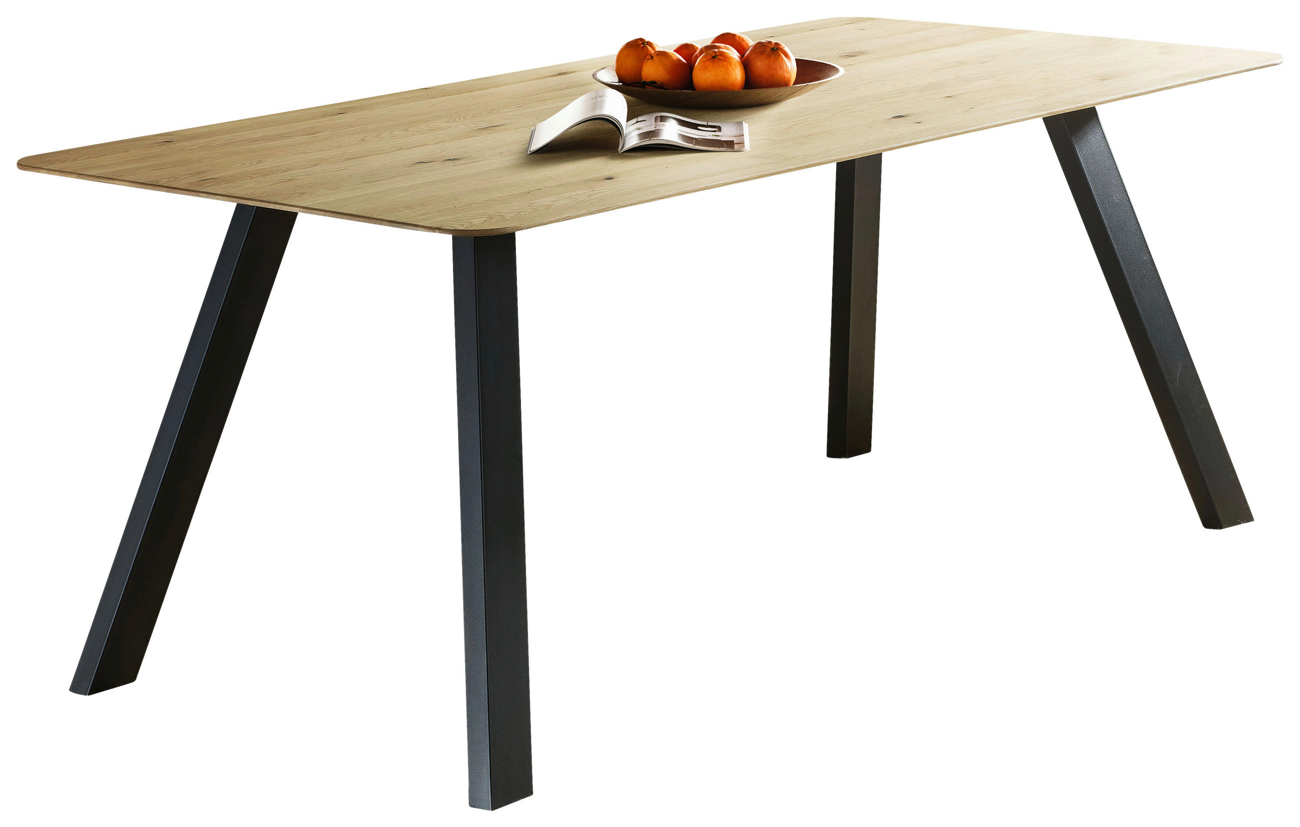 ESSTISCH Eiche massiv rechteckig Schwarz, Eichefarben  - Eichefarben/Schwarz, LIFESTYLE, Holz/Metall (160/90/75cm) - Linea Natura