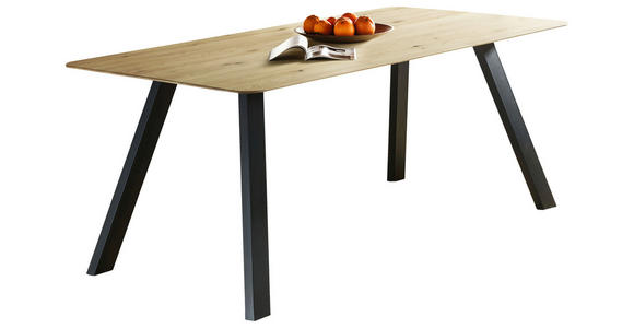 ESSTISCH Eiche massiv rechteckig Schwarz, Eichefarben  - Eichefarben/Schwarz, LIFESTYLE, Holz/Metall (180/90/75cm) - Linea Natura