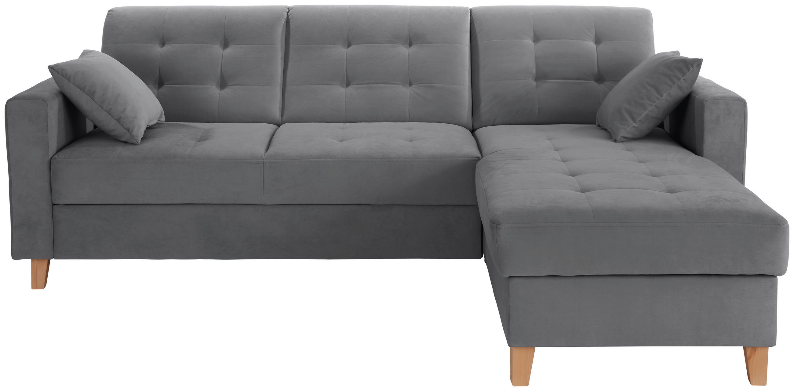 ECKSOFA  Samt Dunkelgrau  - Dunkelgrau/Naturfarben, Design, Holz/Textil (231/160cm) - Livetastic