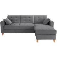 ECKSOFA Dunkelgrau Samt Zierkissen, Bettkasten  - Dunkelgrau/Naturfarben, Design, Holz/Textil (231/160cm) - Livetastic