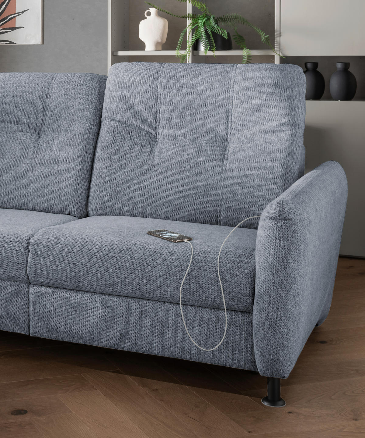 ECKSOFA in Chenille Hellblau  - Schwarz/Hellblau, Modern, Textil/Metall (198/270cm) - Livetastic