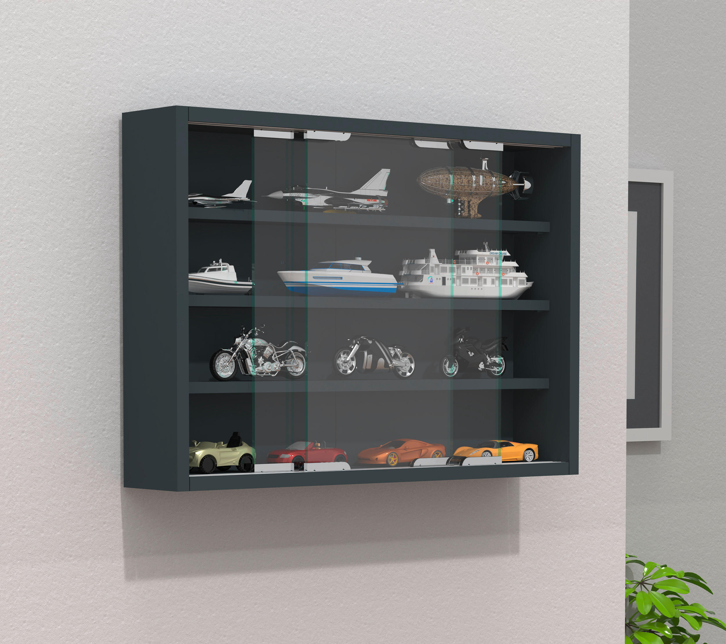 HÄNGEVITRINE in Anthrazit  - Anthrazit/Silberfarben, MODERN, Glas/Holzwerkstoff (57/40/10cm) - MID.YOU