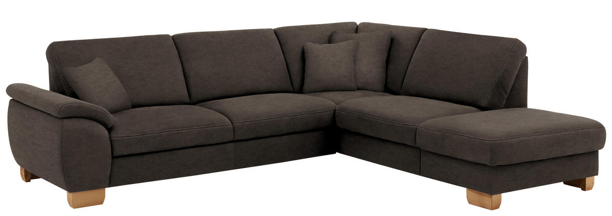 ECKSOFA in Mikrofaser Mokka  - Wildeiche/Beige, Natur, Holz/Textil (286/236cm) - Voleo