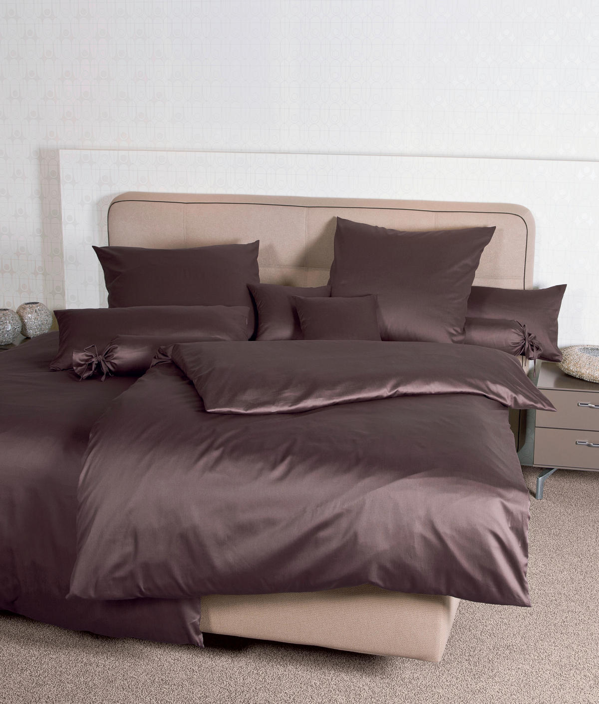 BETTWÄSCHE Giacomo Makosatin 155/220 cm  - Dunkelbraun, Basics, Textil (155/220cm) - Janine