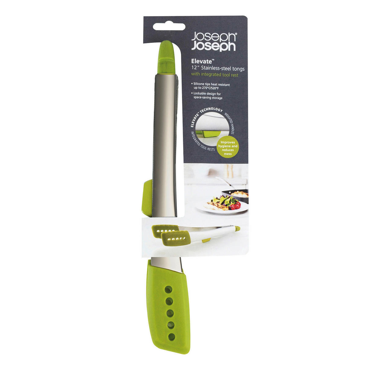 KONYHAI FOGÓCSIPESZ - ezüstszínű/zöld, Basics, műanyag/fém (30/3/6cm) - Joseph Joseph