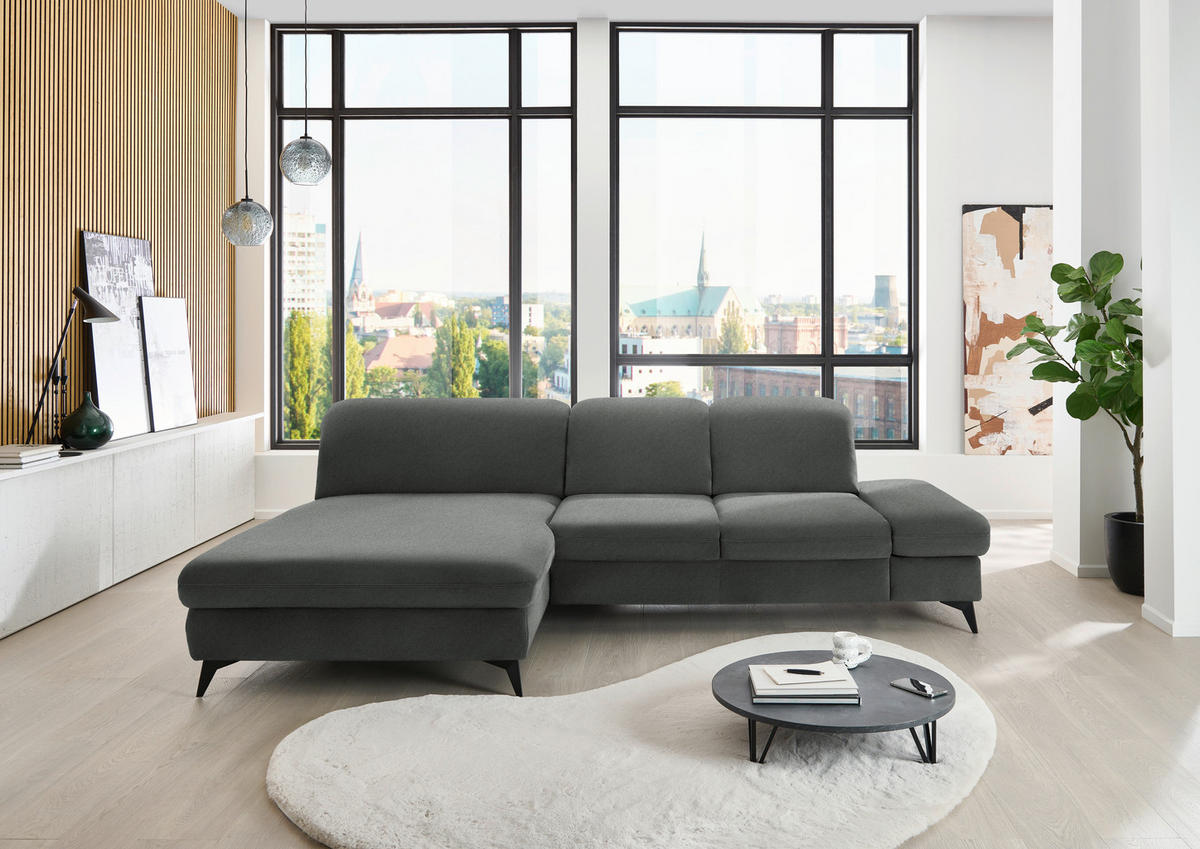 ECKSOFA  in Chenille Grau  198/288 cm  - Schwarz/Grau, Design, Textil/Metall (198/288cm) - Beldomo Style