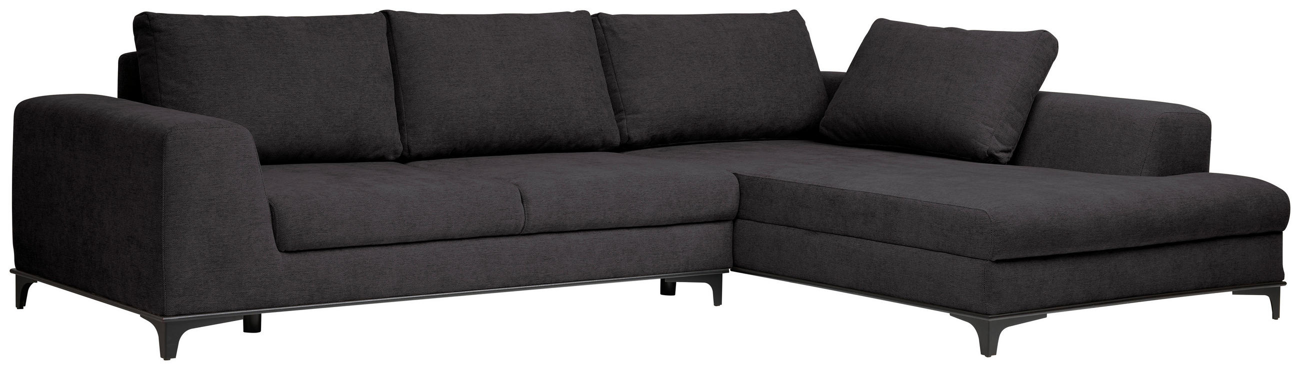 ECKSOFA Schieferfarben Webstoff  - Schieferfarben/Schwarz, Design, Metall (314/211cm) - Stylife