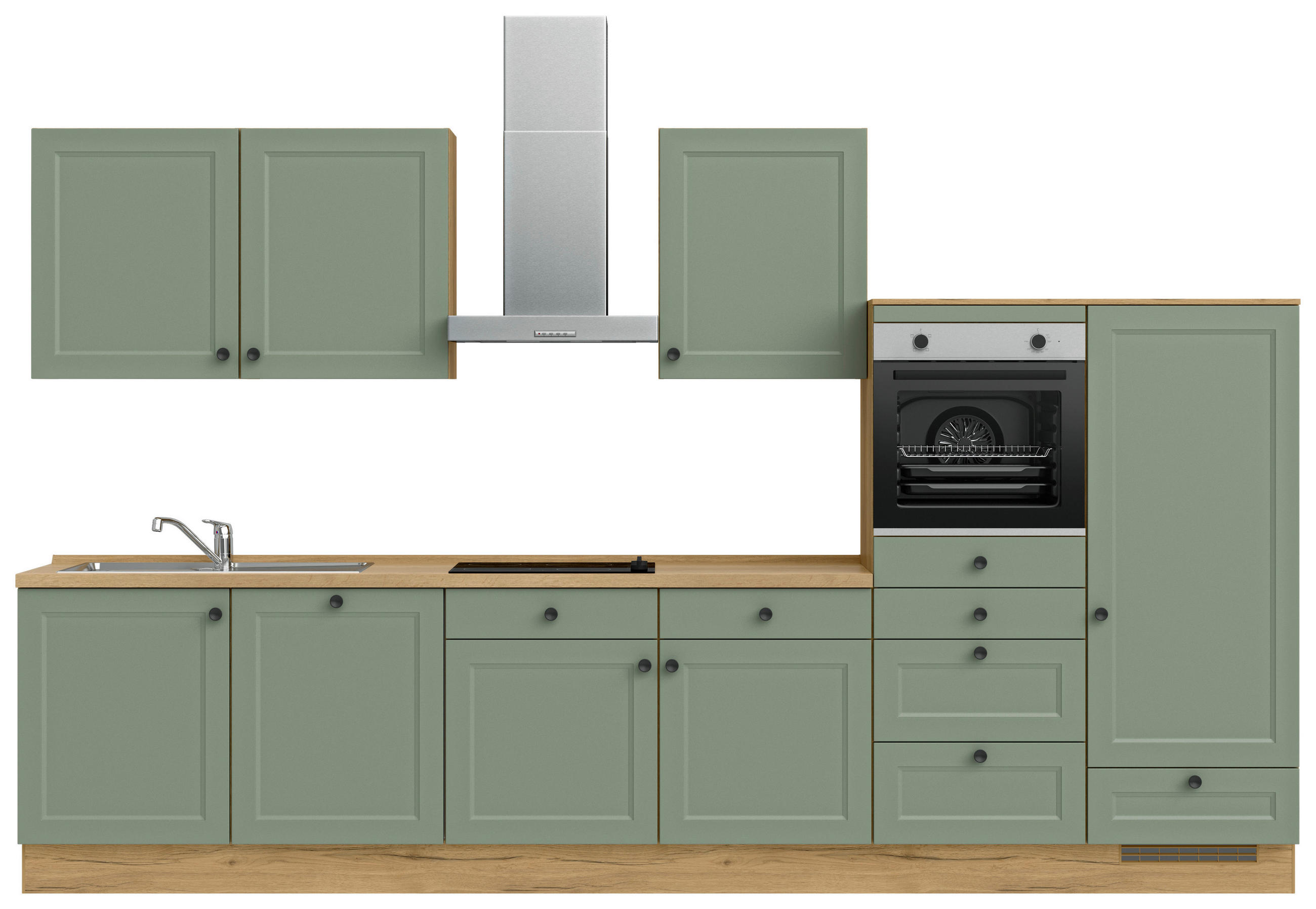 KÜCHENLEERBLOCK 360 cm   in Grün, Eichefarben  - Eichefarben/Schwarz, MODERN, Holzwerkstoff/Metall (360cm) - Nobilia