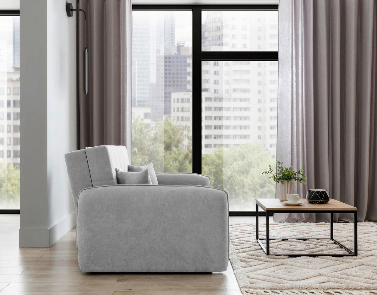 SCHLAFSOFA in Chenille Hellgrau  - Silberfarben/Hellgrau, Design, Kunststoff/Textil (155/105/75cm) - MID.YOU