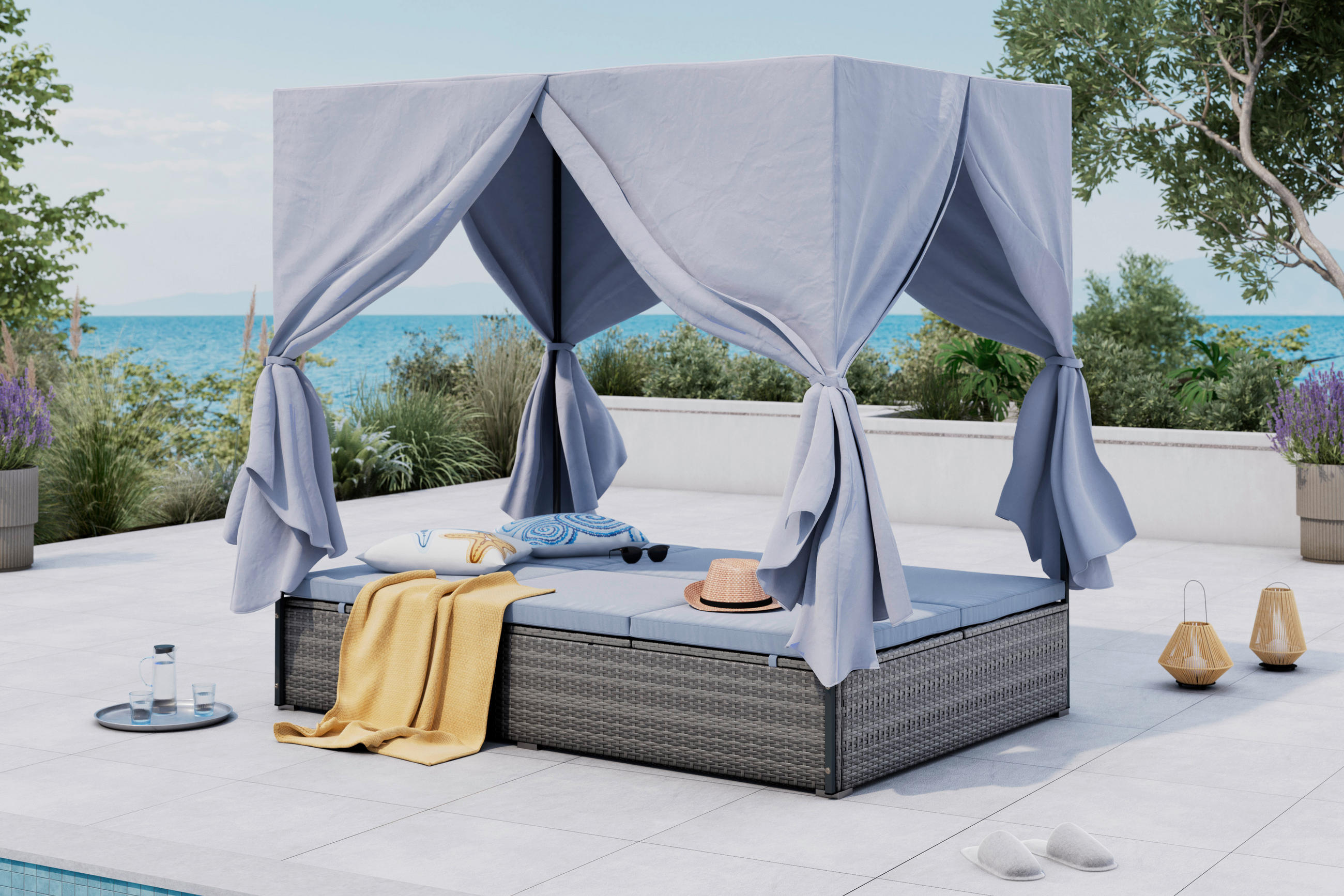 GARTENLIEGE 135/180/197 cm  - Grau, MODERN, Kunststoff/Textil (135/180/197cm) - Ambia Garden