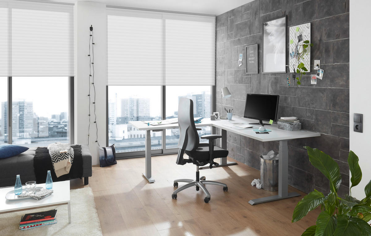 ROHOVÝ PÍSACÍ STÔL, sivá, svetlosivá, 185/177/64-129 cm - sivá/svetlosivá, Design, kov/kompozitné drevo (185/177/64-129cm) - Livetastic