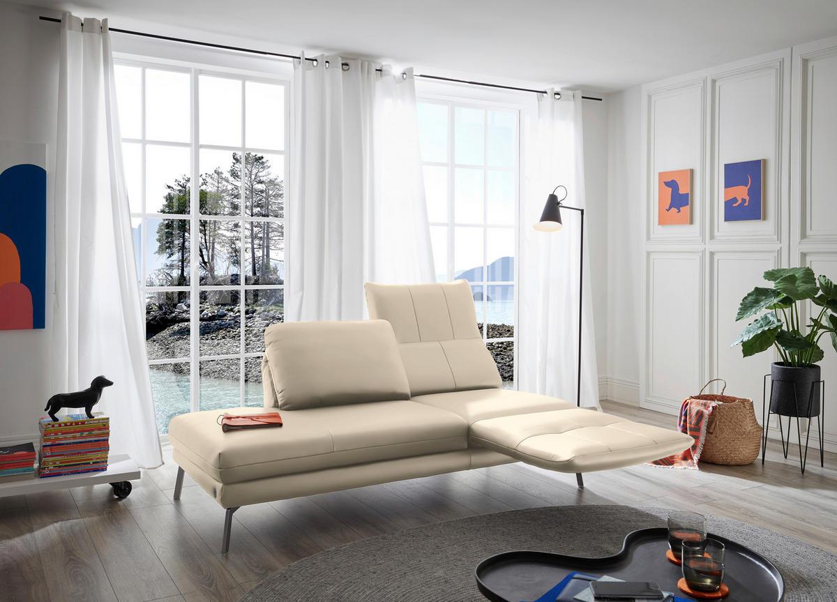 RÉCAMIERE in Echtleder Creme  - Chromfarben/Creme, Design, Leder/Metall (209/85-109/95-16cm) - Dieter Knoll
